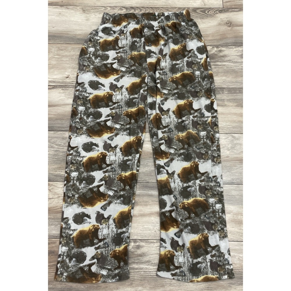 Stillwater Supply Men's L Fleece Sleep Pant Pockets Brown Bear